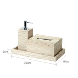 SandsteinAura Badaccessoire-Set aus beigem Travertin