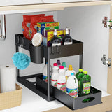 Ausziehbarer Schrank Organizer Unter Spüle – Küchen & Bad Aufbewahrung | Korbregal mit Haken | Flexible Ordnung