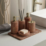 NatursteinGlanz Badaccessoire-Set aus rotem Travertin