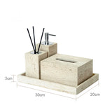 SandsteinAura Badaccessoire-Set aus beigem Travertin