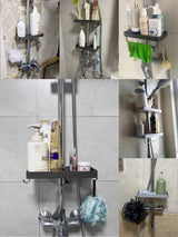 DuoOrganisator Duschablage Klebefix – Badezimmer Regal Aluminium | Ohne Bohren | Doppelregal mit Handtuchhalter
