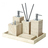 SandsteinAura Badaccessoire-Set aus beigem Travertin