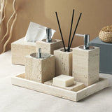 SandsteinAura Badaccessoire-Set aus beigem Travertin