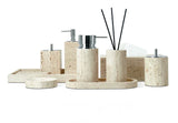 SandsteinAura Badaccessoire-Set aus beigem Travertin