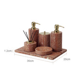 NatursteinGlanz Badaccessoire-Set aus rotem Travertin