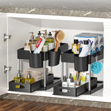 Ausziehbarer Schrank Organizer Unter Spüle – Küchen & Bad Aufbewahrung | Korbregal mit Haken | Flexible Ordnung
