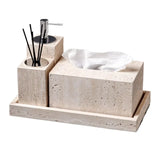 TerraLuxe Travertin 6-teiliges Badezimmer-Set – Naturstein-Accessoires in Beige