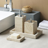 SandsteinAura Badaccessoire-Set aus beigem Travertin