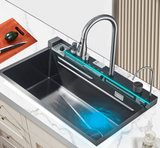 Luxura Edelstahl-Küchenspüle – Rechteckiges Einzelbecken mit Digitalarmatur