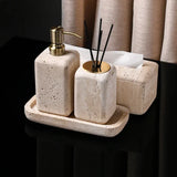 TerraLuxe Travertin 6-teiliges Badezimmer-Set – Naturstein-Accessoires in Beige