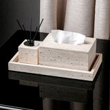 TerraLuxe Travertin 6-teiliges Badezimmer-Set – Naturstein-Accessoires in Beige