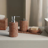NatursteinGlanz Badaccessoire-Set aus rotem Travertin
