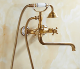 RetroLux Wand-Duscharmatur Set – Messing mit Handbrause & Verlängerter Auslauf | Klassisches Design