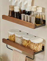 EcoWood Küchen-Wandregal – Holz-Metall Organizer ohne Bohren